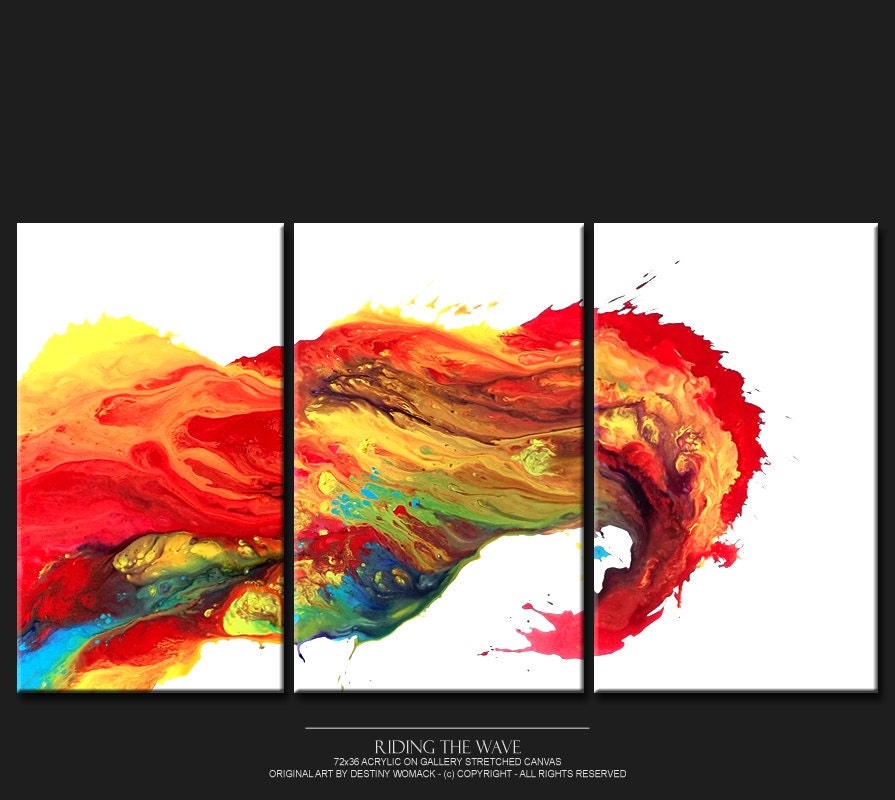 Abstract Canvas Art Painting 3pc 72x36 Contemporary Original Modern Art by Destiny Womack - dWo - Riding the Wave