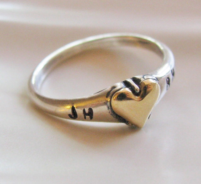 LIMITED EDITION - hand stamped sterling and gold heart ring