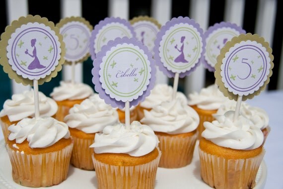 Frog Princess Cupcake Toppers Tea Party Birthday Party Cupcake Toppers set of 12 by Belleza e Luce Il_570xn