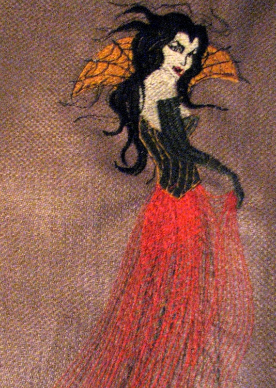 Embroidered Halloween  plush  pillow with a Diva vampire