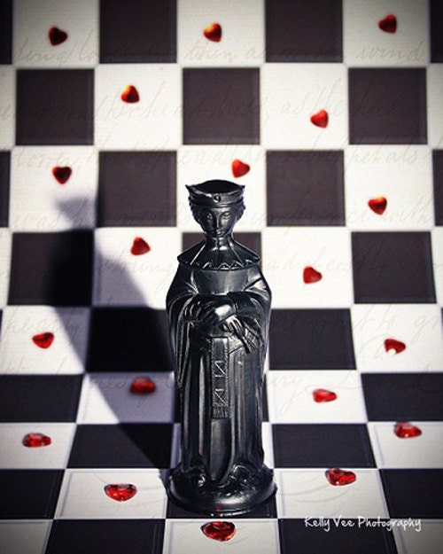 Queen Hearts Photograph Photo - Black and white, red, love, abstract, chess, game, heart - The Queen of Hearts - 8 x 10 Fine Art Print