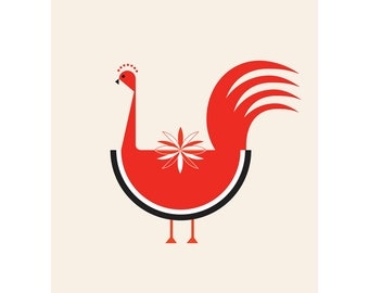 Hen Art Print Bird Animal Illustration Modern home decor Wedding Birthday Gift anniversary Colorful