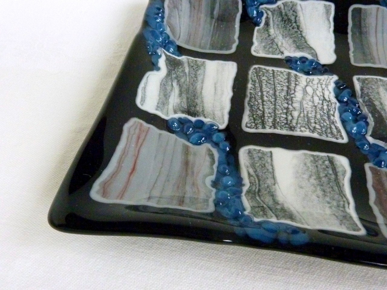 Fused Glass Art Plate in Shades of Black and Gray
