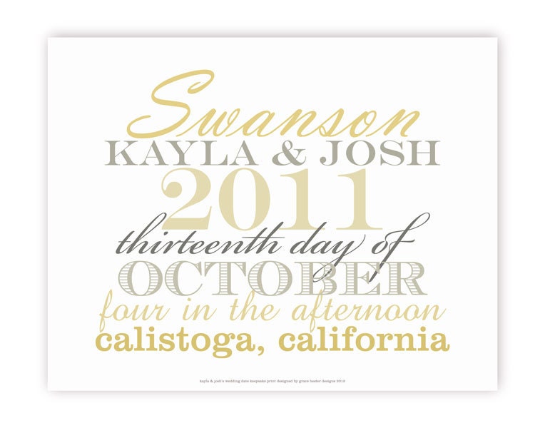 Date Print Canvas, Beige and Grey, 20 X 30, Personalized with Details