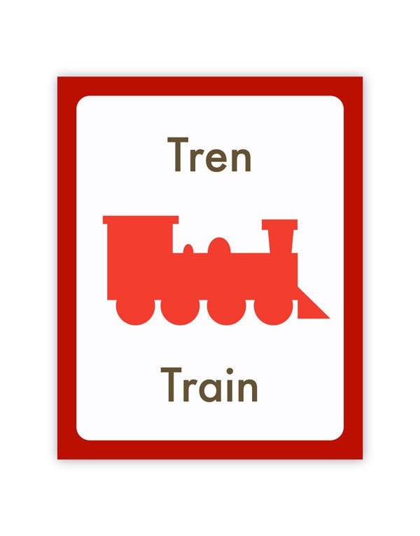 Set of 8 Transportation Prints in Spanish and English, 8 X 10