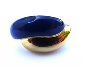 Vintage Ring Modern Bypass Blue Enamel Navy to Marine Blue Gold Tone 1980's Costume Jewelry Size 9-1/4 9.25 to 9-1/2 9.5 - Treasury Item