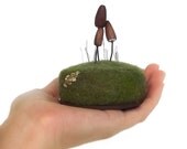 Brown Mushrooms Lichen Moss and Grasses Nature Home Decor Pincushion Made To Order