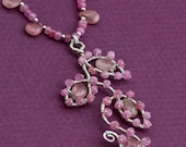 Pink Sapphire Vine and Leaf Sterling Silver Pendant Necklace