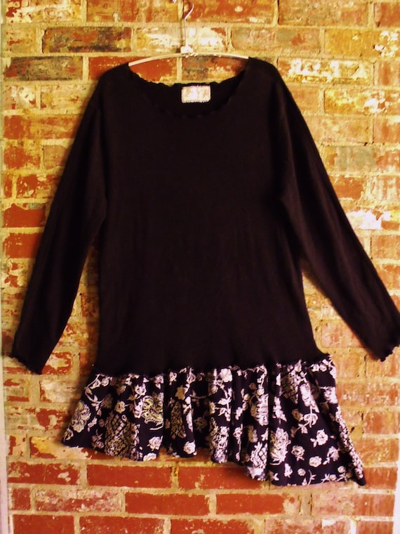 Chic Banana Republic Black Knit Top Upfashioned with Vintage Rayon Flouncy Skirt, Classy Mini, Fab Tunic
