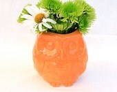 Owl Vase in Stoneware with Orange Glaze