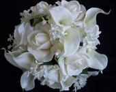 Realtouch Cream/white  Rose and Mini Calla Lilies and Lilac Bouquet