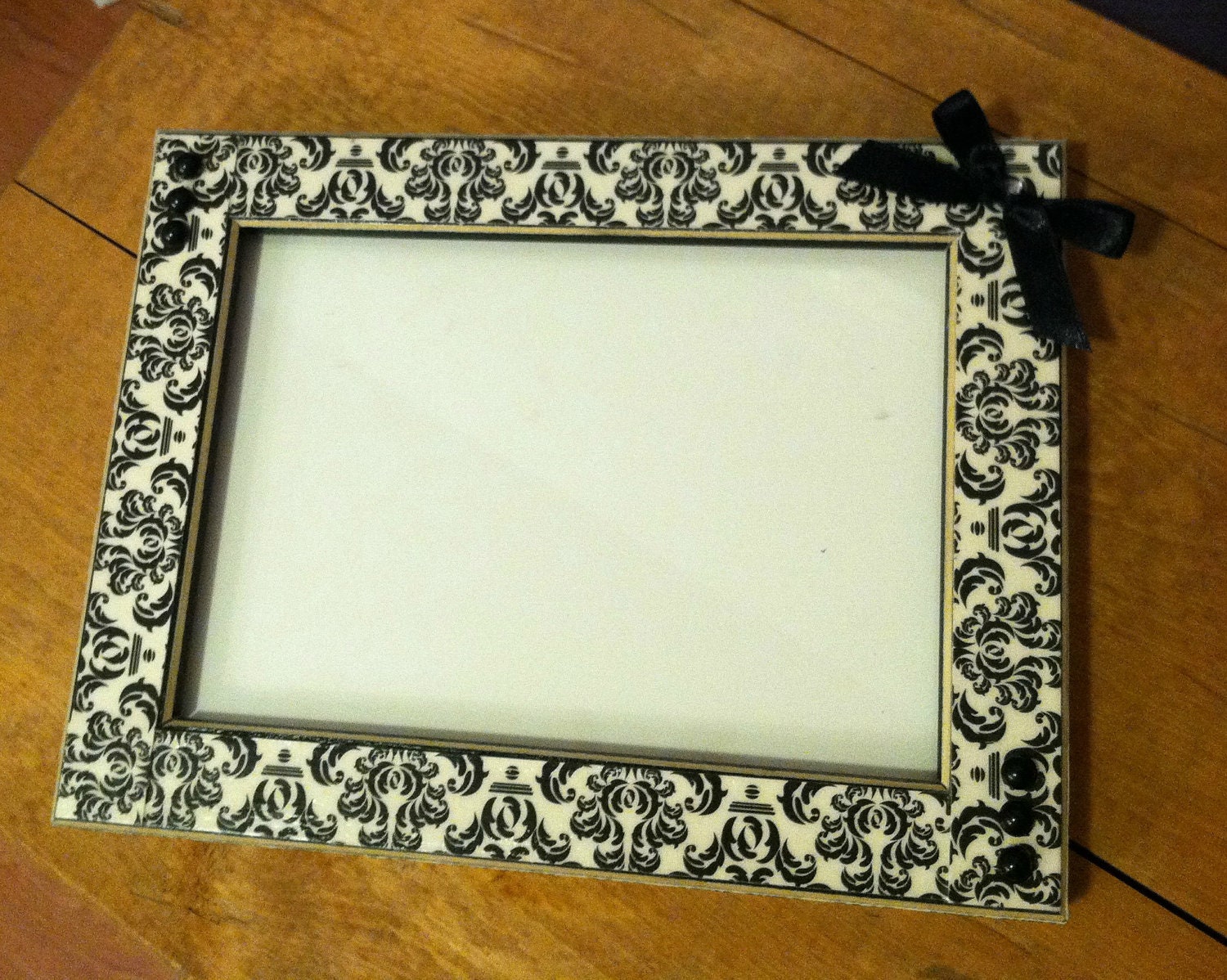 Ivory & Black Damask Wood Frame Il_570xn