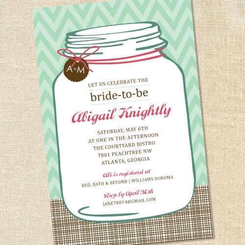 Sweet Wishes 20 Mint Chevron Mason Jar Bridal Shower Invitations - Custom Quantities (As Low as 1.19 Each) Il_170x135