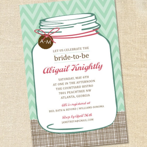 Sweet Wishes 20 Mint Chevron Mason Jar Bridal Shower Invitations - Custom Quantities (As Low as 1.19 Each) Il_570xn