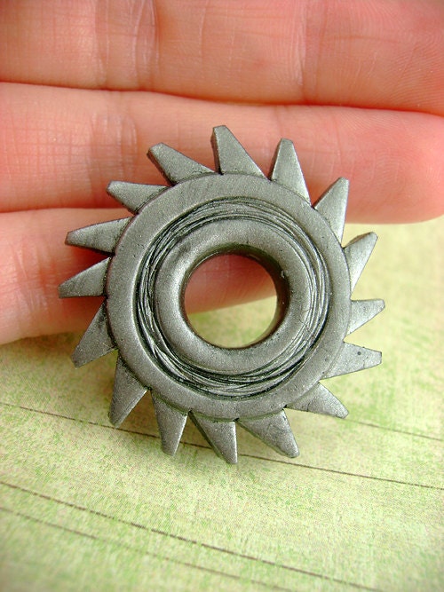 Silver Saw Blade - Mechanical Movement Collection - Industrial Steampunk Polymer Clay - Pendant / Necklace