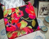 Sexy vintage bright floral black red and hot pink fabric purse