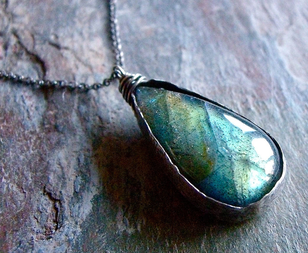 Labradorite Sterling Silver Large Framed Pendant Necklace