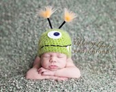 Green Monster Newborn Baby Hat, Photography Prop, Little Monster