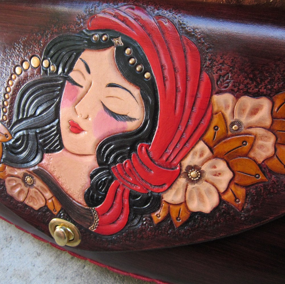 The Dreaming Gypsy....Handmade Tooled Leather Clutch Purse