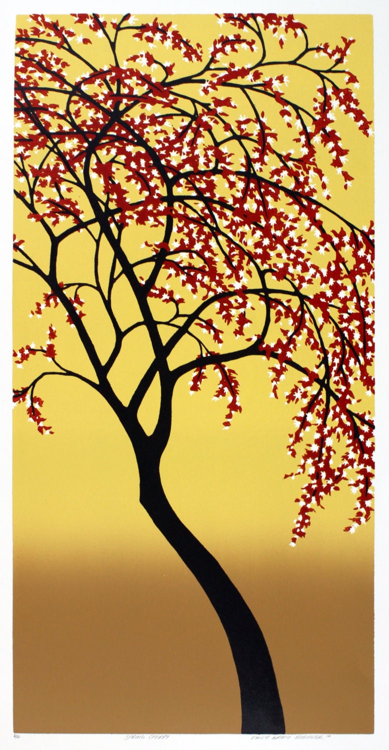 Spring Cherry - Original Color-Reduction Woodcut