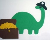 Brontosaurus Pirate Captain with Treasure Chest 5 x 7 Paper Cut Out Framed