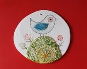 Handmade Original Clay Wall Decor Picture with Bird/ Made for custom order