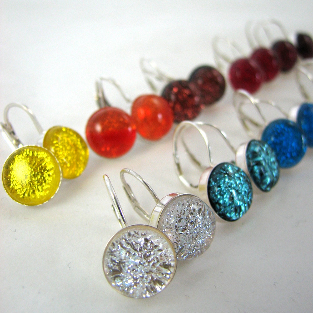 Orange Glass Earrings - Modern Sterling Silver Leverbacks - Midsummer Bonfire