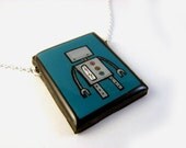 Teal Robot Necklace