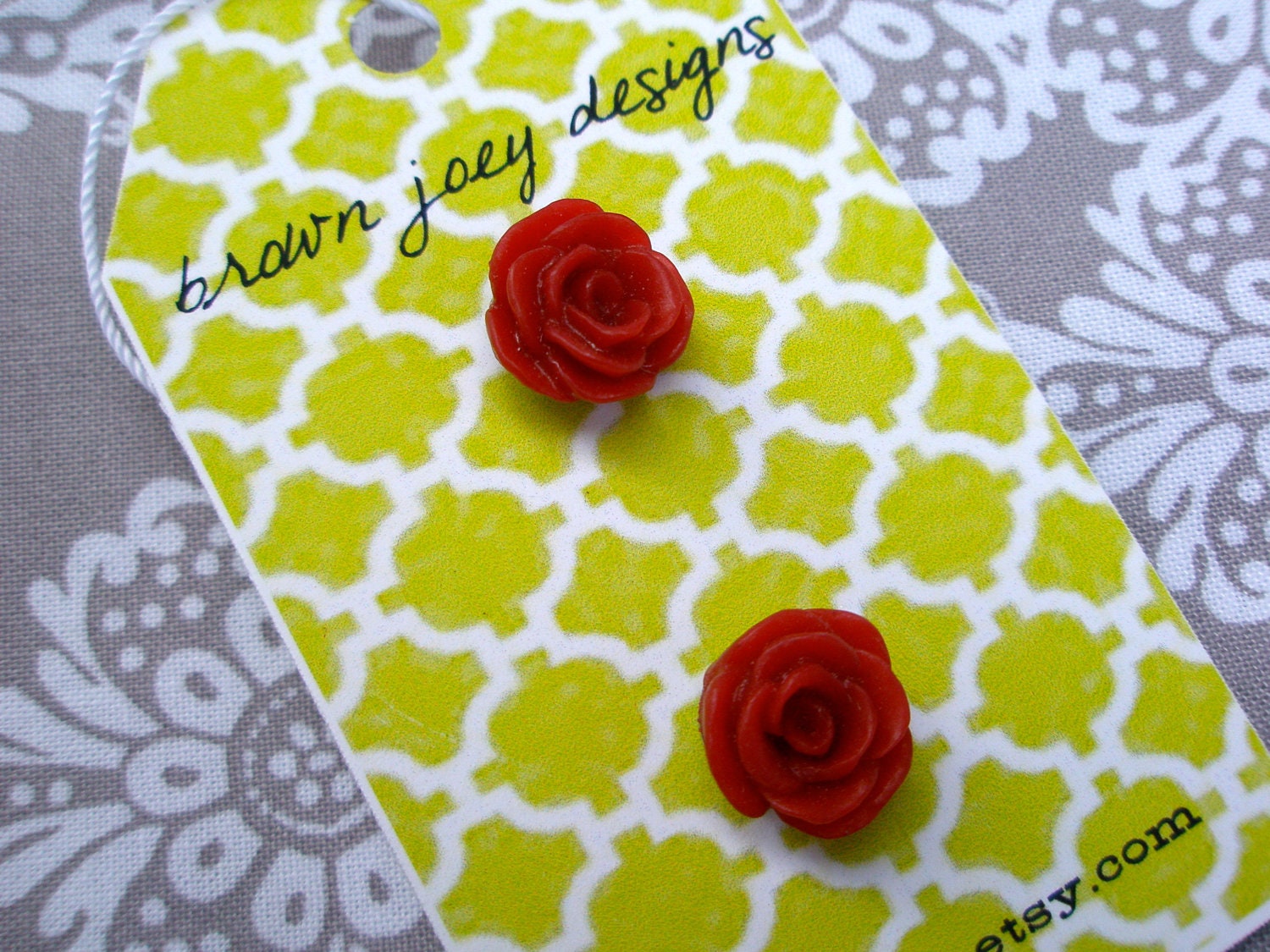 post earrings - - rose red resin flowers - - hypoallergenic posts