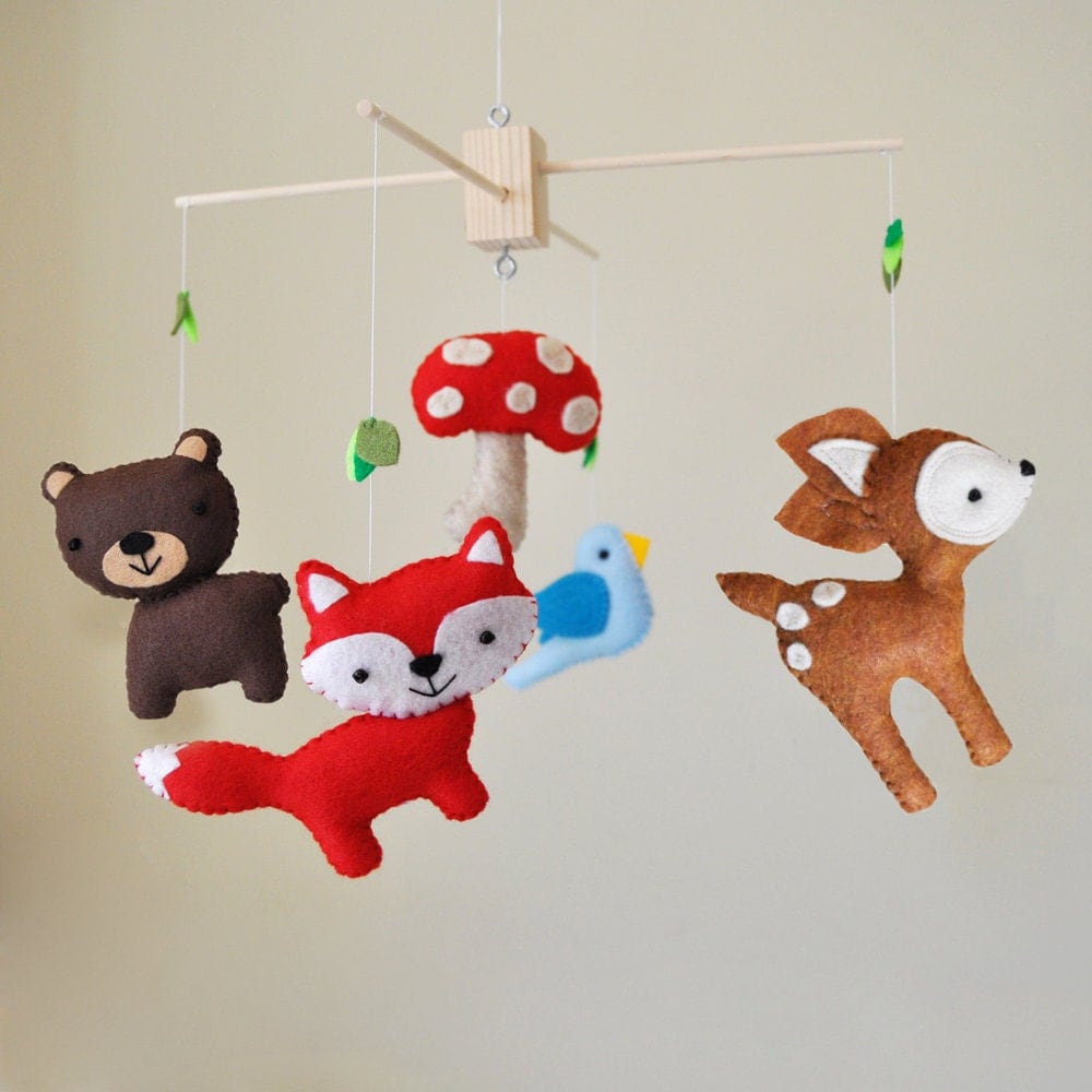 Customized Hanging Woodland Mobile - CHOOSE YOUR ANIMALS - Deer, Bear, Squirrel, Porcupine, Owl, Bird, Fox, Raccoon, Tree, and Mushroom