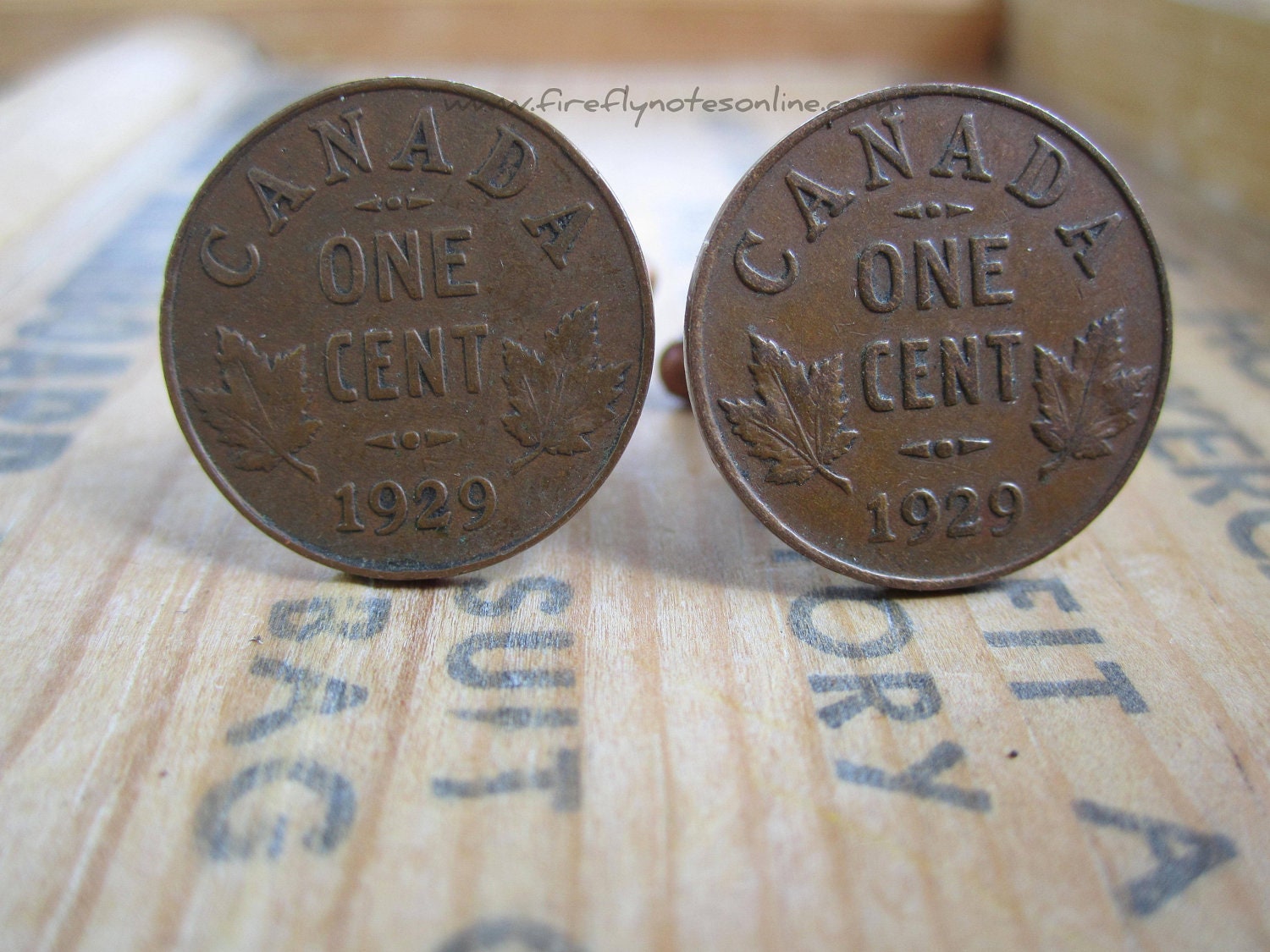 Vintage Canadian coin cufflinks, 1929 copper penny