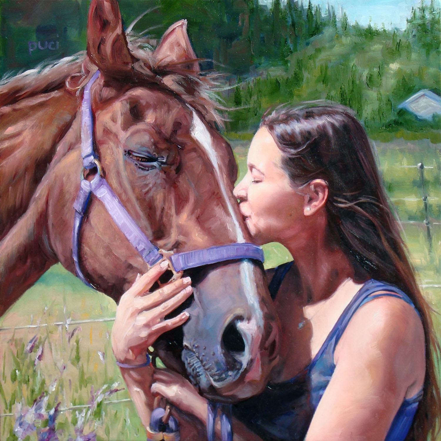 Honey Kisses, custom Horse Portrait Oil Painting by puci, 12x12"