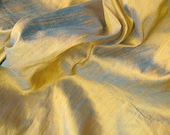 Blue Turquoise Gold Iridescent Dupioni Silk Fabric Remnant 28 x 13