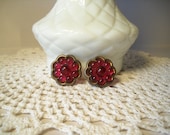 Vintage Earrings Purple Flower Screwback Earrings Berry Bead Earrings