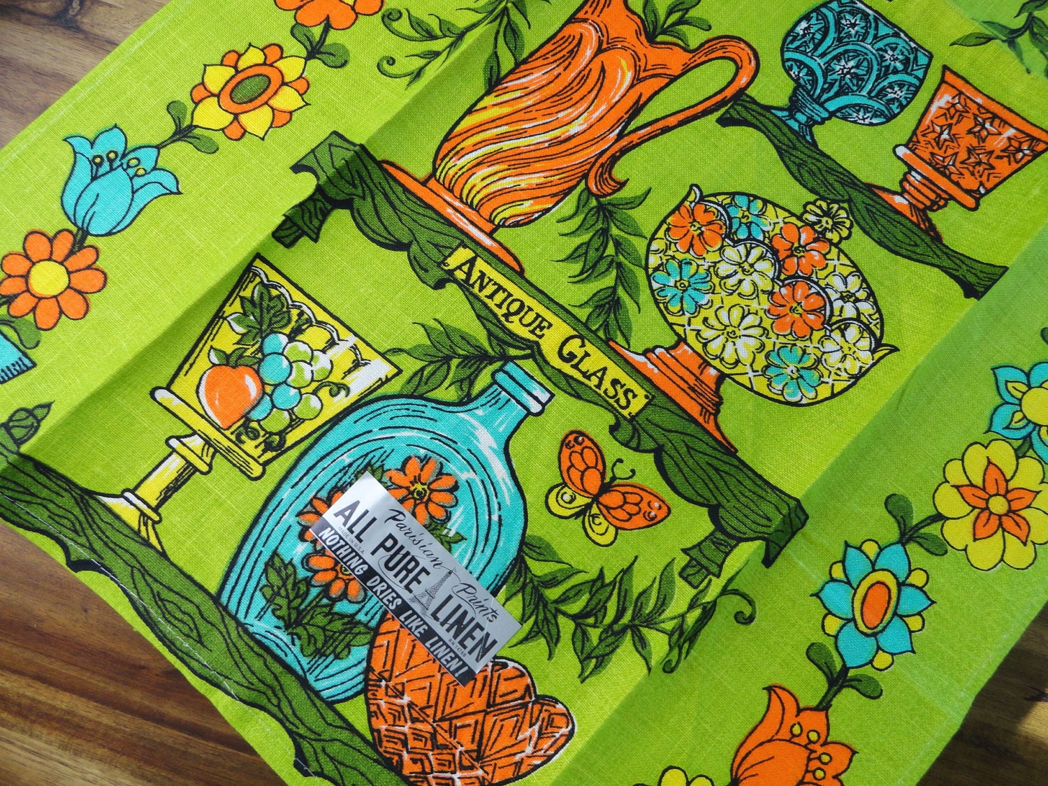 Antique Glass Vintage Towel - Unused Linen Kitchen Tea Towel with Paper Tag MWT