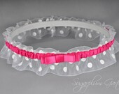 Wedding Garter in Hot Pink and White Polka Dot with Tailored Bow
