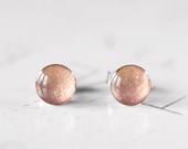 Golden Peach Resin Stud Earrings - Peachy Apricot Pink Shimmer Post Earrings