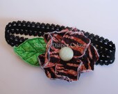 Puffy 3D Embroidered Flower Headband Black & Orange Zebra Stripe