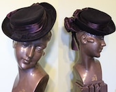 1940s navy blue tilt hat with ribbon trim