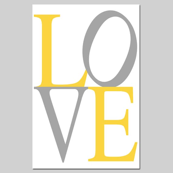 LOVE - 11x17 Large Typography Print - Modern Nursery Art - Choose Your Colors - Shown in Yellow, Gray, Black, Aqua, and More