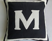 Letter M midnight blue and off white  monogram pillow cover 20 inch IN STOCK