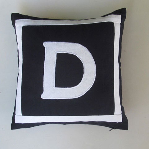 Letter D midnight blue and white monogram pillow cover 12 inch IN STOCK