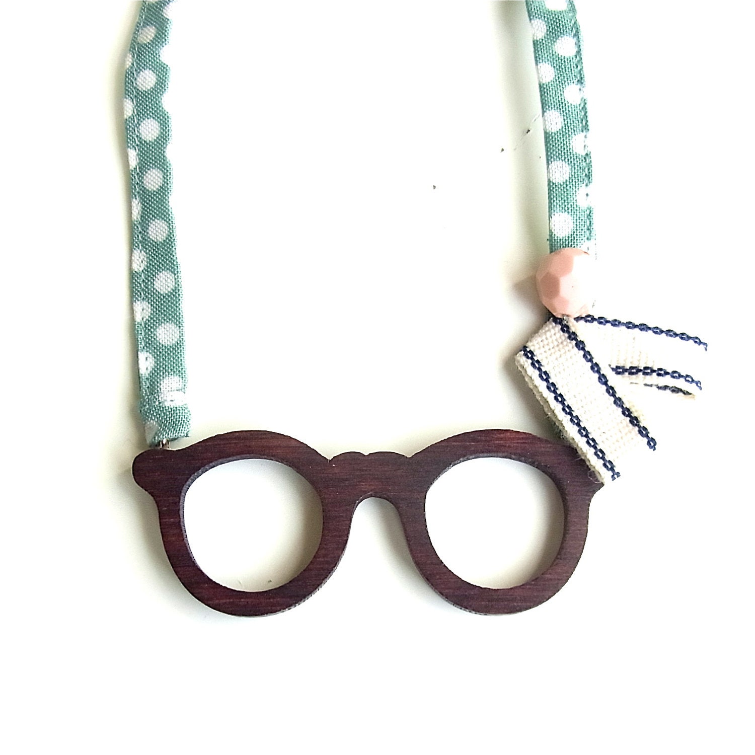 Wooden Glasses Fabric Ribbon Necklace