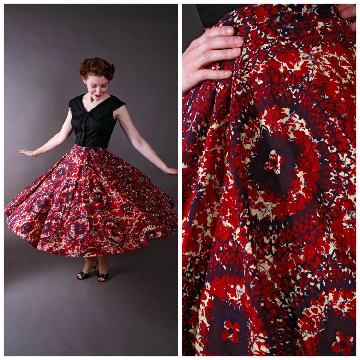 Vintage 1950s Skirt - Unique Hawaiian Batik Full Circle Skirt