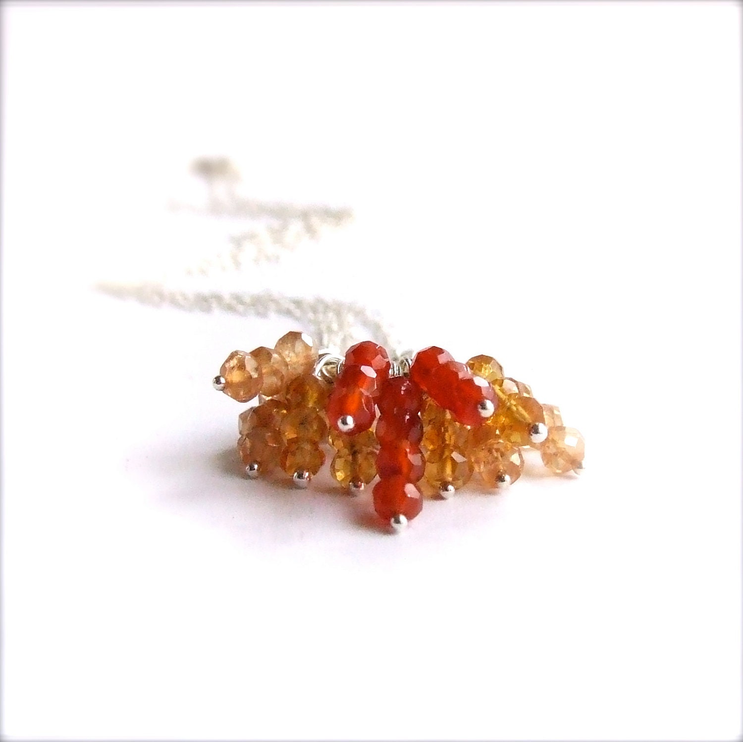 Carnelian, Citrine, Quartz, Silver -Gemstone Necklace -Autumn Fringe Ombre - November Birthstone -Jewellery