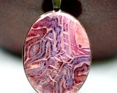 Polymer clay pendant, oval pendant made with inks, mica powders and texture, resin coating, OOAK design