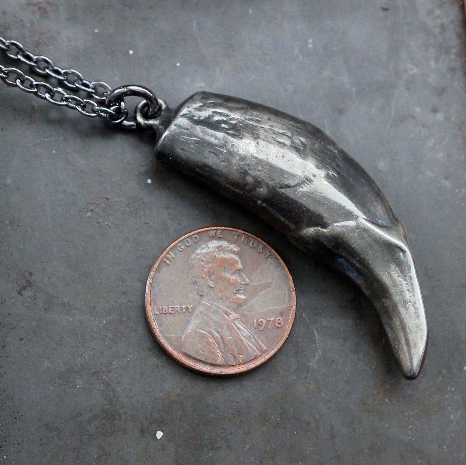 Antique Silver Wolf Tooth Necklace in Solid White Bronze - Alaskan Timber Wolf Canine Fang