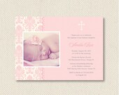 Girl Baptism or Dedication Invitation. I Customize, You Print. Digital File - Peaceful Damask