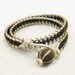 Pearl Leather Bronzite Wrap Bracelet / fossilized coconut wood with silk / chocolate brown cream ivory / bohemian tribal neutral