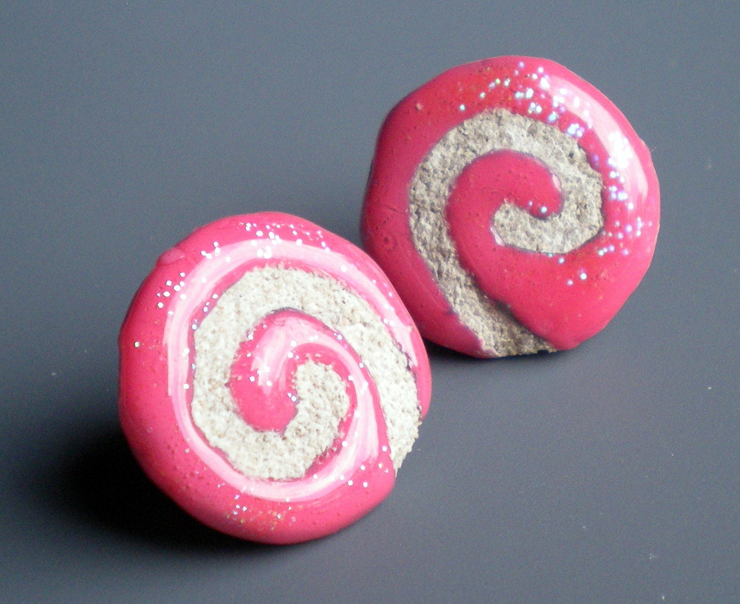 Pink Swirl Earrings Ceramic Clay